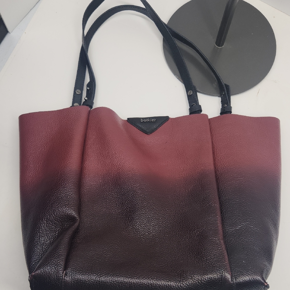 Botkier Burgundy to Black Ombre Leather Tote with Black Straps